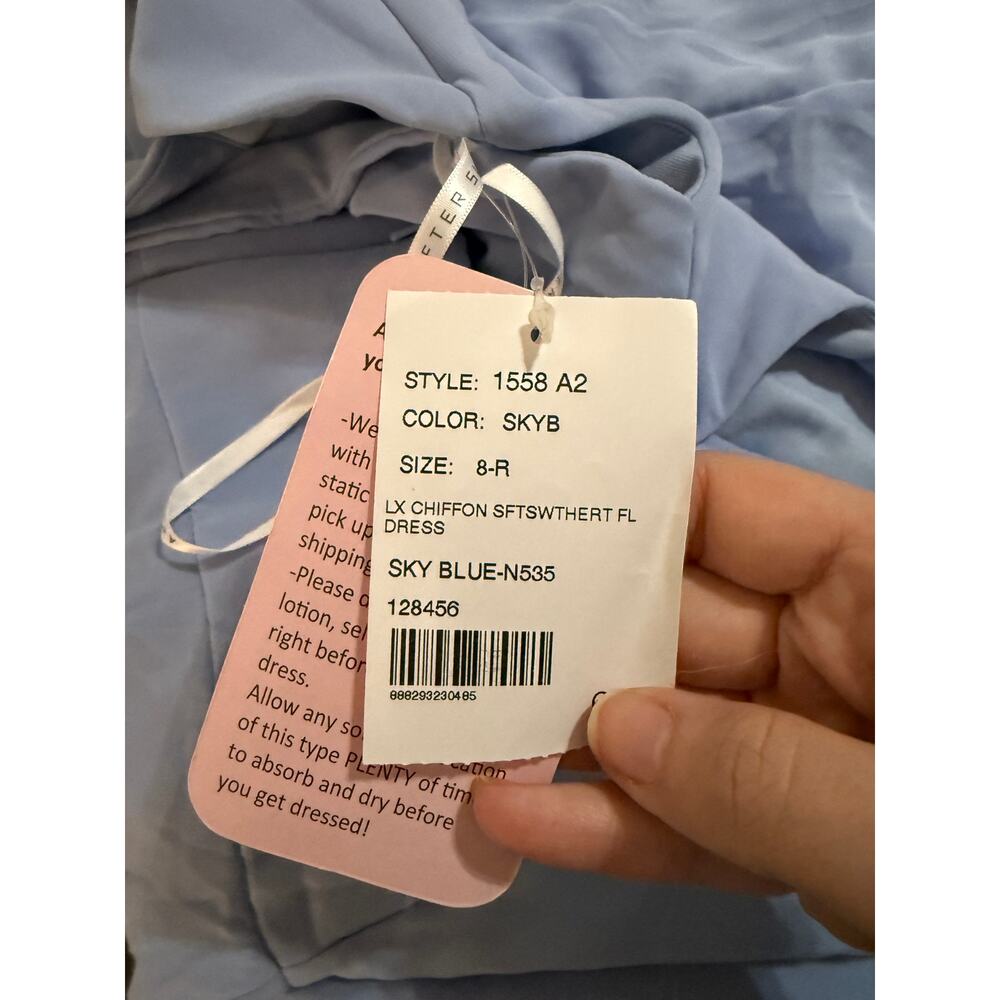 NWT After Six CONTOURED WIDE STRAP SWEETHEART MAXI DRESS IN SKY BLUE SZ 8R - Picture 8 of 11